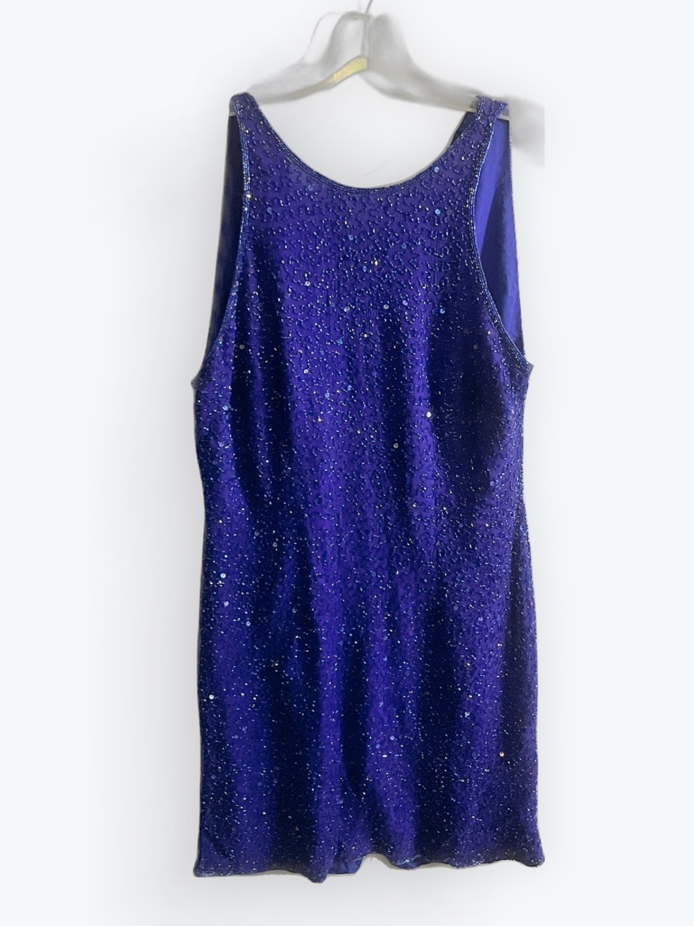 Vintage Stenay Beaded Silk Cocktail Dress Purple Sequin Mini Dress Size 12